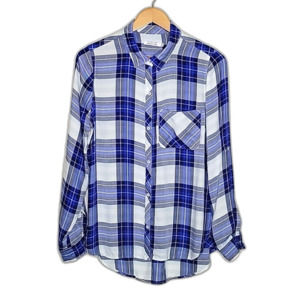 KENNETH COLE REACTION Blue Plaid Long Sleeve Button Up Collared Shirt size M